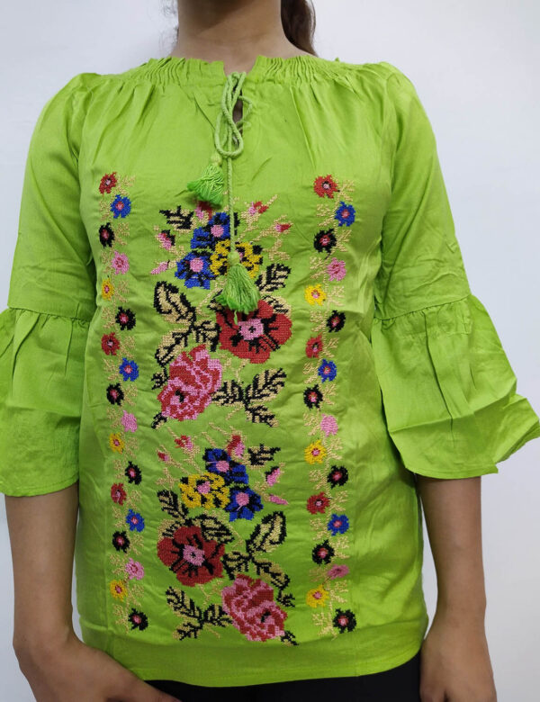 Green Girl Top With Floral Work - Image 5