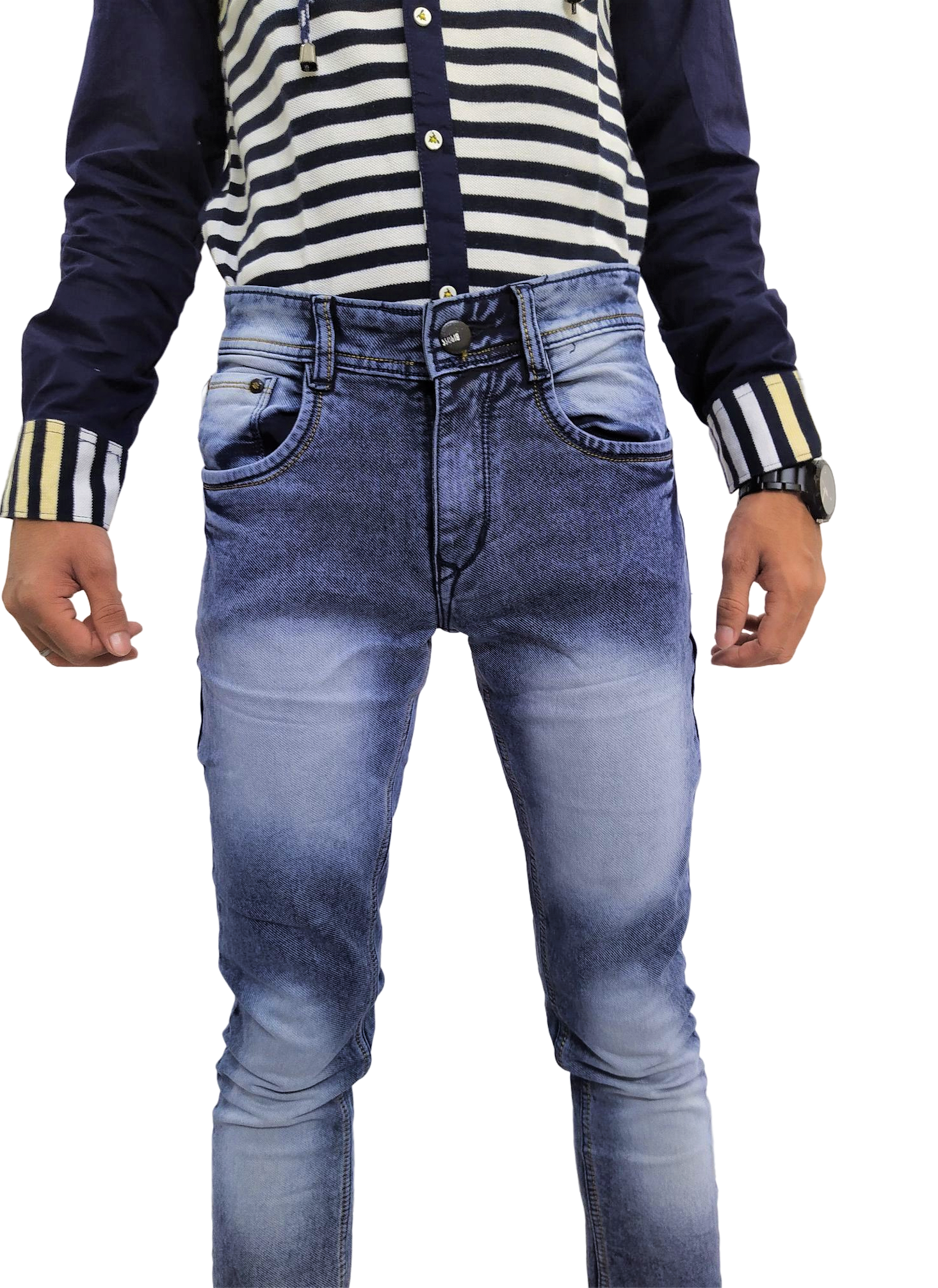 Men's Faded Navy Blue Jeans - Slim Fit