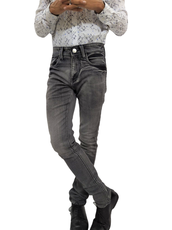 Faded Blackish Gray Slim Fit Jeans for Men's