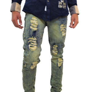 Denim Regular Fit Navy Greenish Blue Casual Rough Jeans