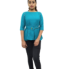 Solid Sky Blue (Firozi ) Round Neck Women's Top With Belt