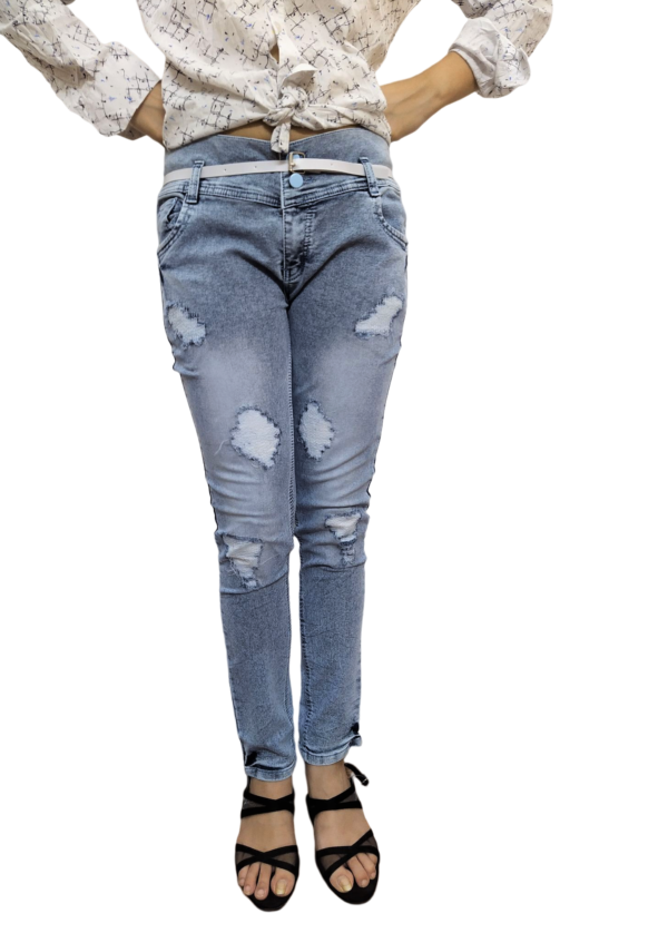 Single Buttoned Regular Fit Denim Rough Jeans for Women and Girls - Gray