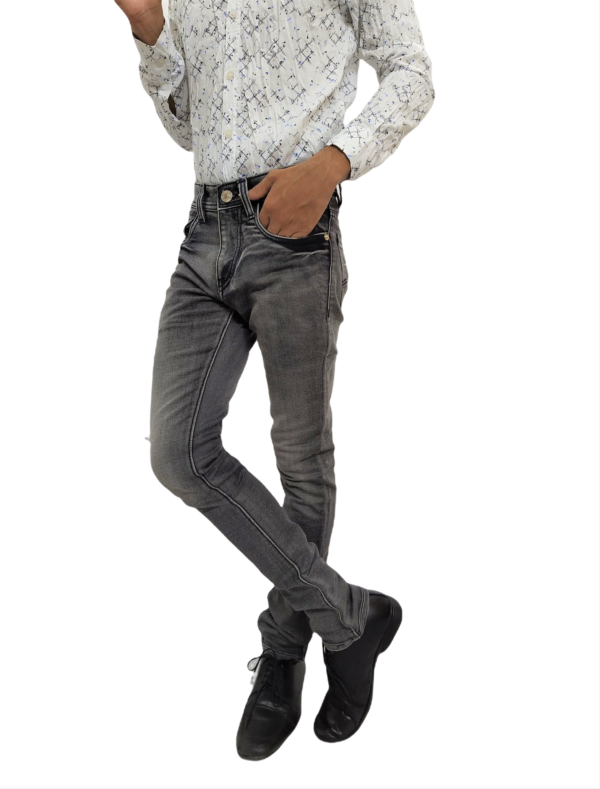 Faded Blackish Gray Slim Fit Jeans for Men's - Image 2