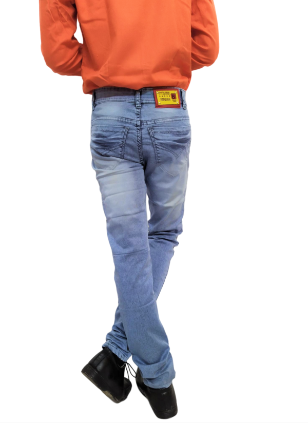 Denim Fashion Men's Slim Fit Casual Light Faded Sky Blue Jeans - Image 2