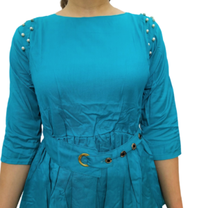 Alternative view of Solid Sky Blue (Firozi ) Round Neck Women's Top With Belt
