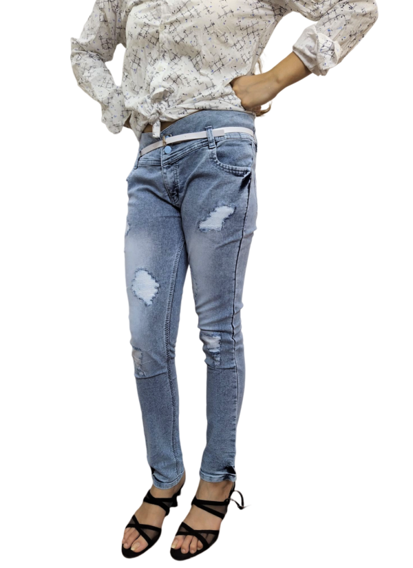 Single Buttoned Regular Fit Denim Rough Jeans for Women and Girls - Gray - Image 2