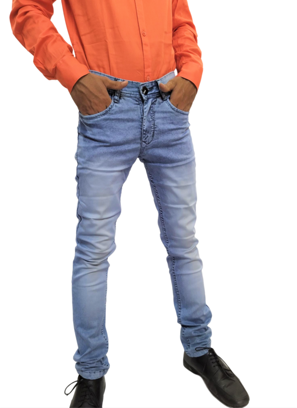 Denim Fashion Men's Slim Fit Casual Light Faded Sky Blue Jeans - Image 3