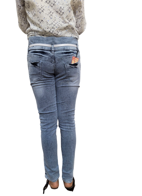 Single Buttoned Regular Fit Denim Rough Jeans for Women and Girls - Gray - Image 3