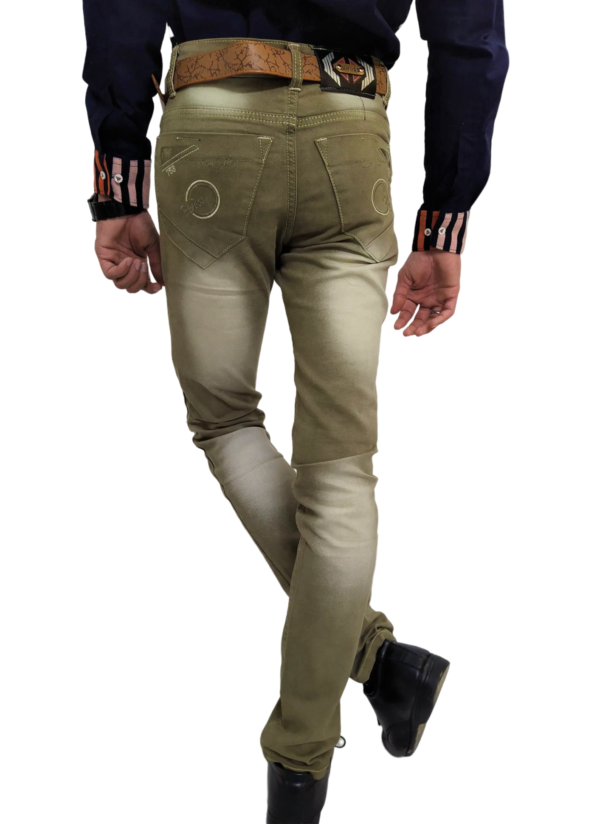 Denim Jeans / Pant - Color Greenish (Mehndi) - Monkey Wash - Image 5