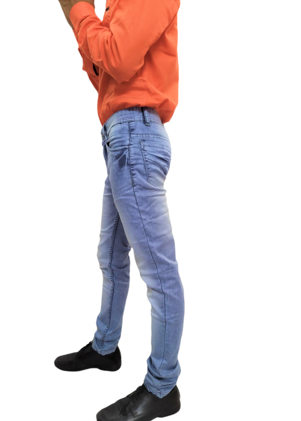 Denim Fashion Men's Slim Fit Casual Light Faded Sky Blue Jeans - Image 4