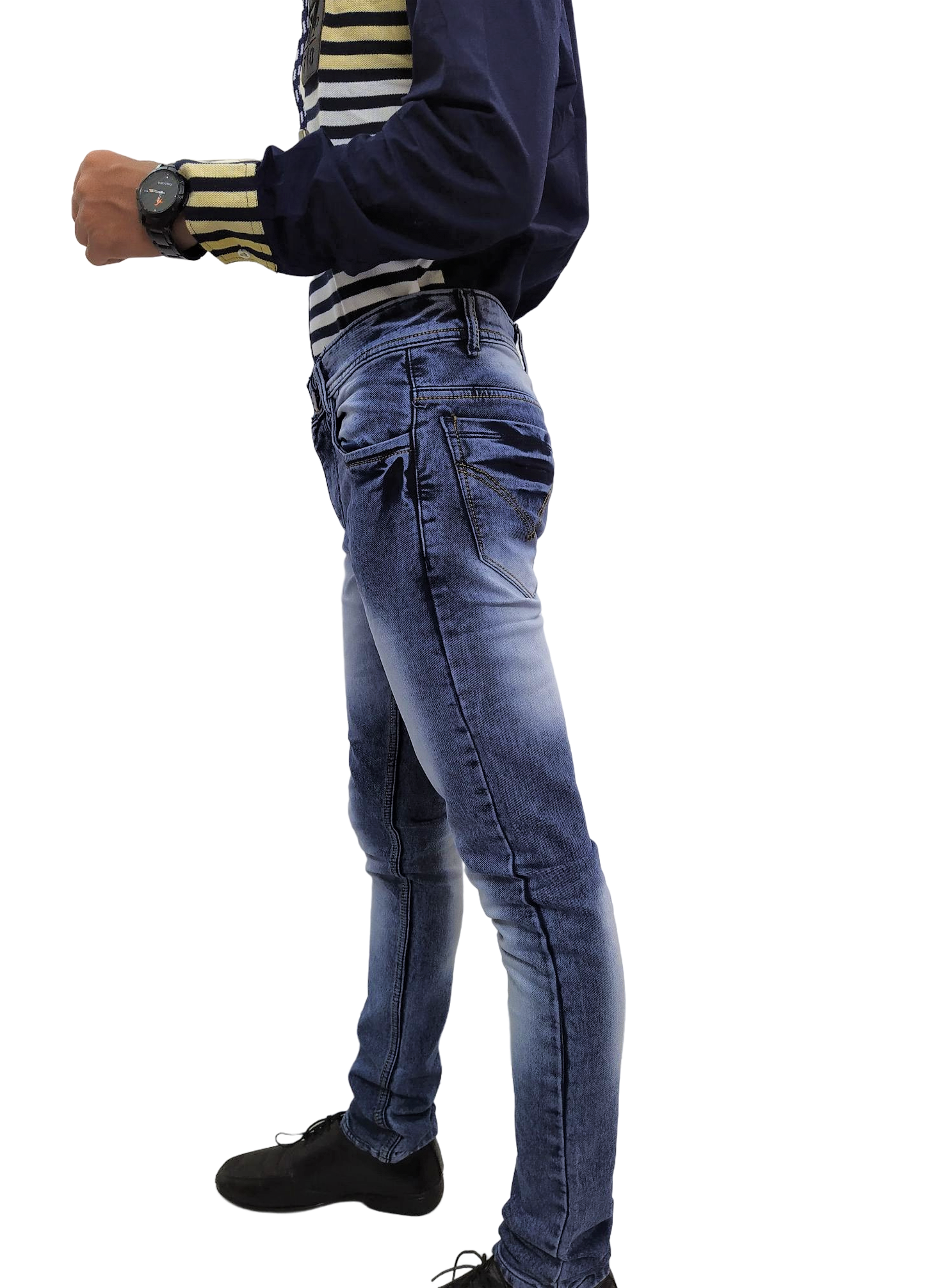 Men's Faded Navy Blue Jeans - Slim Fit - Image 5