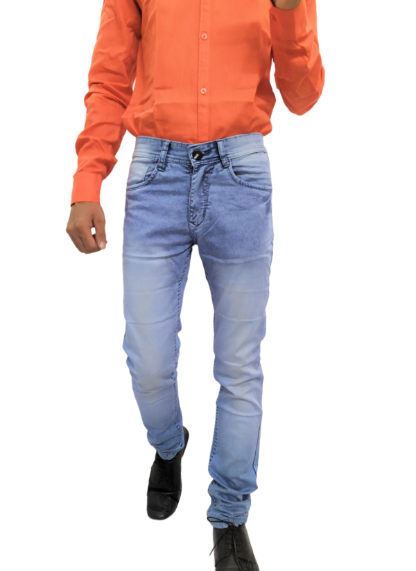 Denim Fashion Men's Slim Fit Casual Light Faded Sky Blue Jeans - Image 5