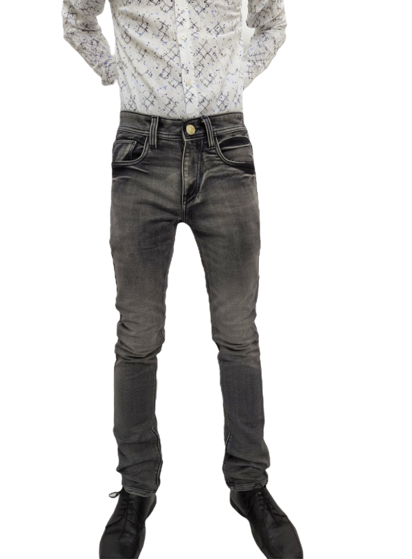 Faded Blackish Gray Slim Fit Jeans for Men's - Image 6