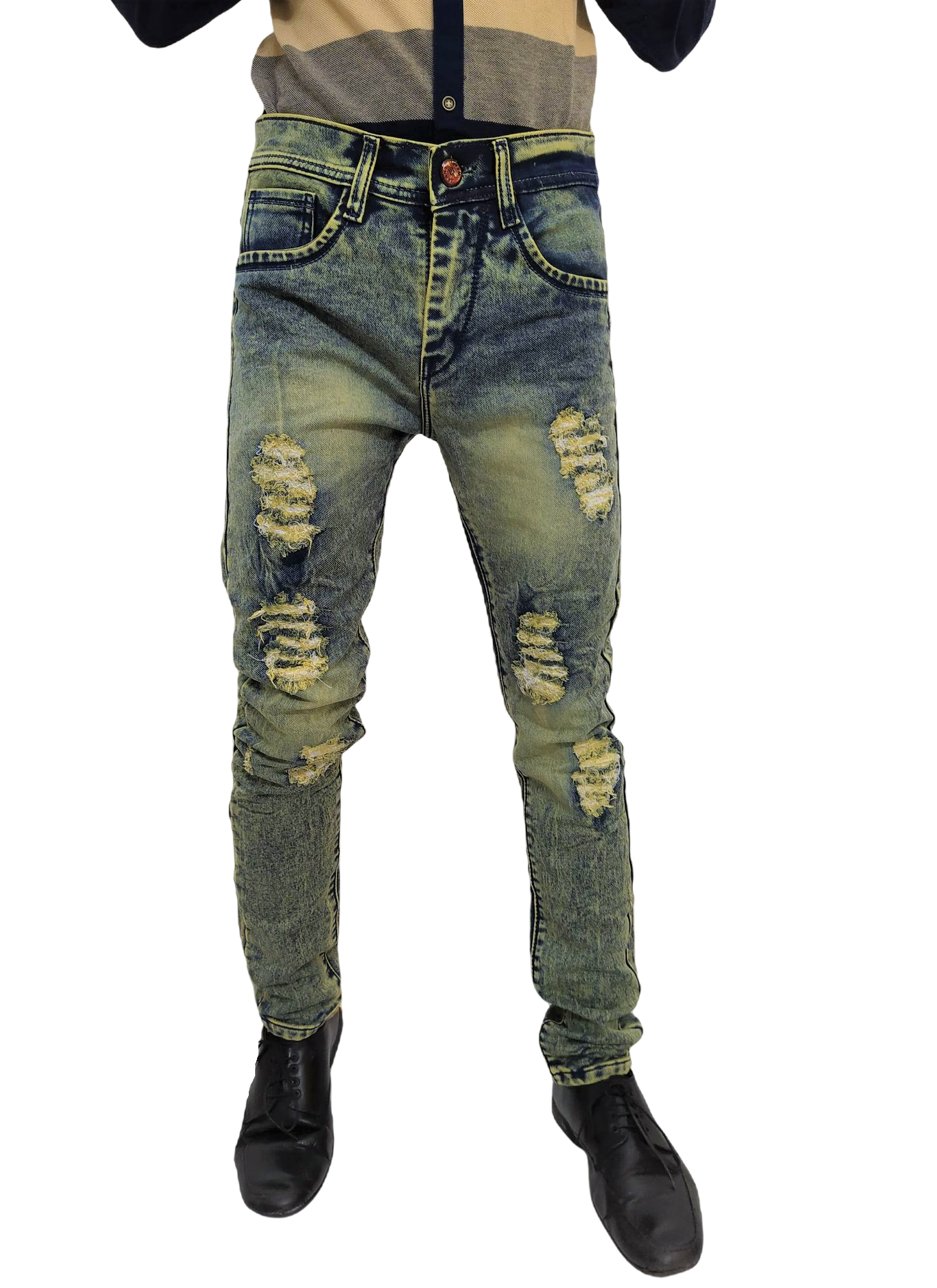 Denim Regular Fit Navy Greenish Blue Casual Rough Jeans - Image 6