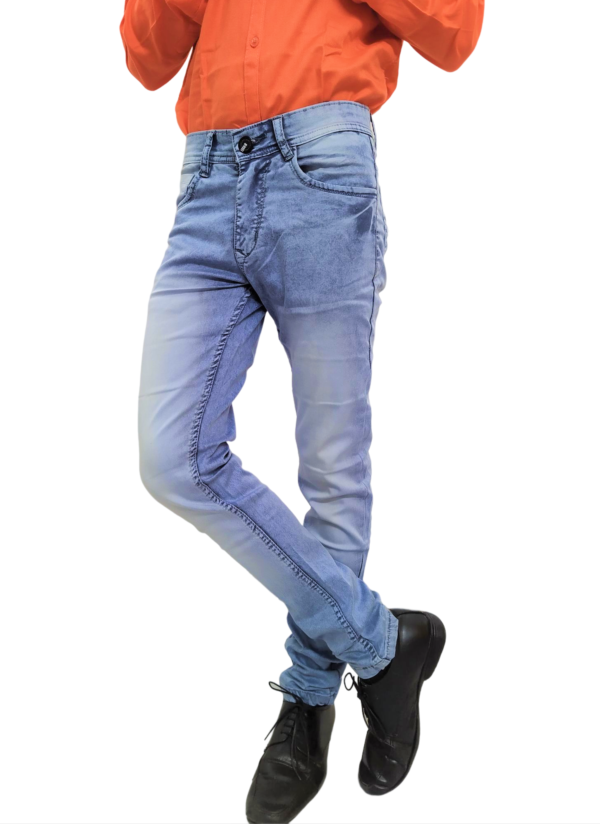 Denim Fashion Men's Slim Fit Casual Light Faded Sky Blue Jeans - Image 6