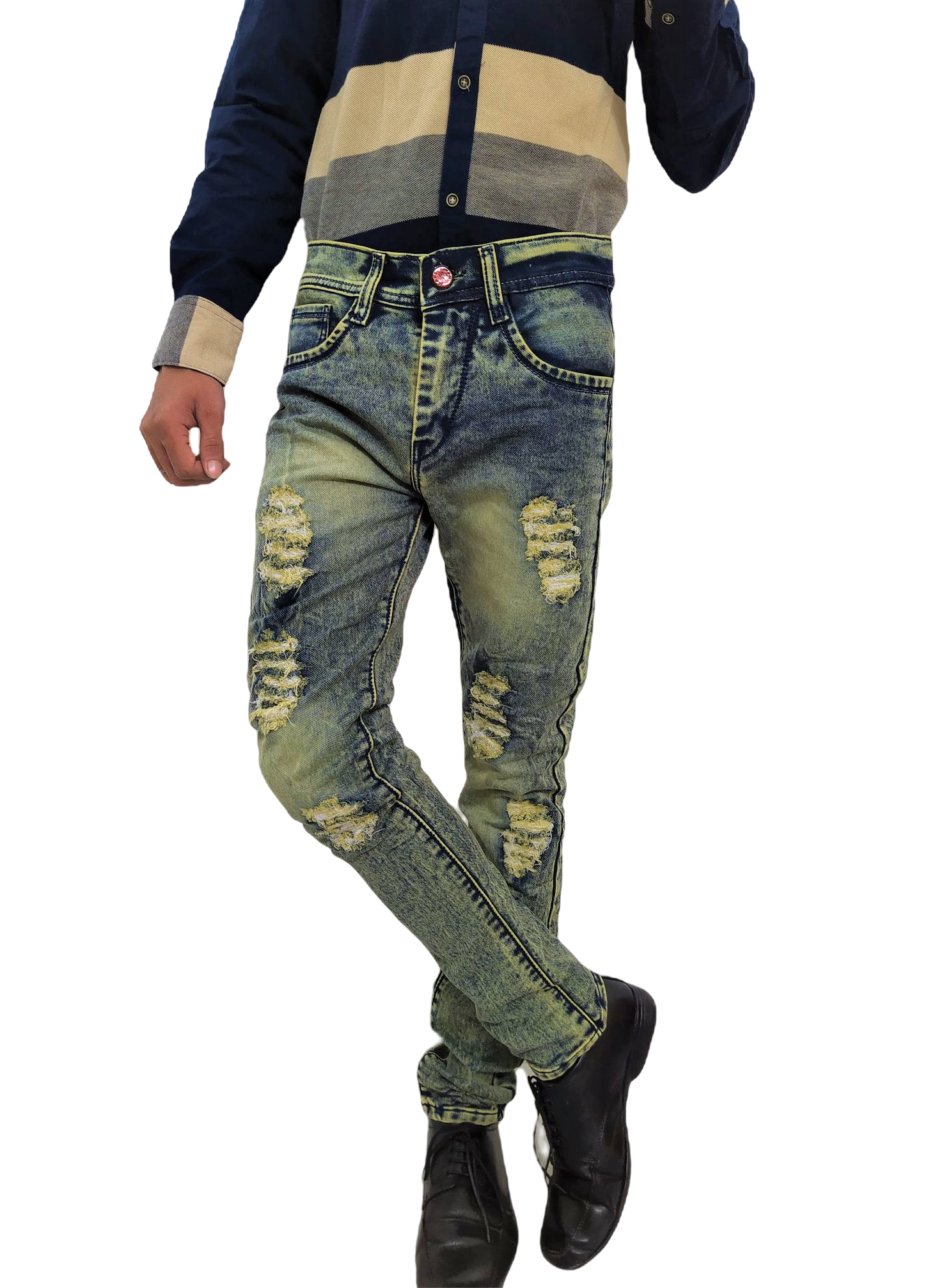 Denim Regular Fit Navy Greenish Blue Casual Rough Jeans - Image 7