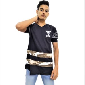 Men's Black Printed Regular Fit V-Neck Half Sleeve T-Shirt