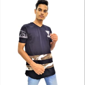 Alternative view of Men's Black Printed Regular Fit V-Neck Half Sleeve T-Shirt