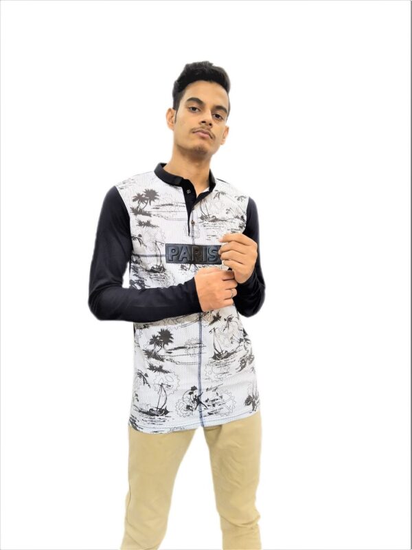Men's Black Printed Full Sleeve Collared T-Shirt
