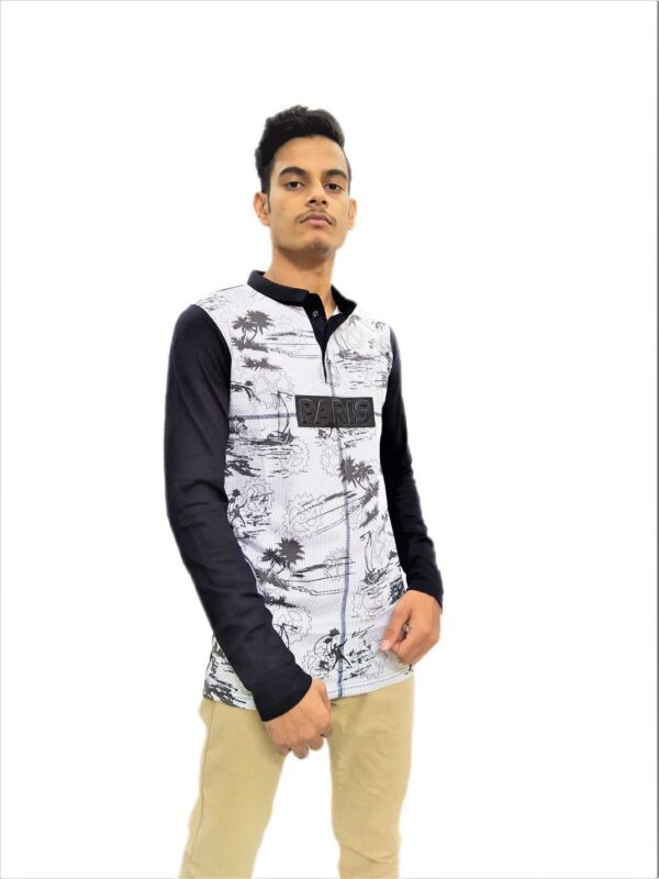 Men's Black Printed Full Sleeve Collared T-Shirt - Image 2