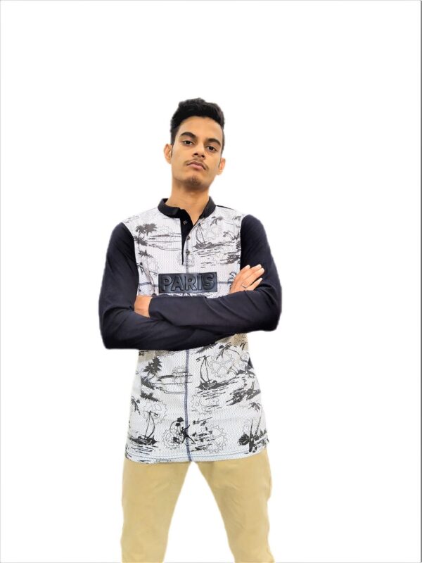 Men's Black Printed Full Sleeve Collared T-Shirt - Image 3