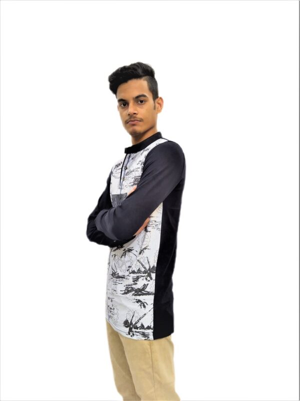Men's Black Printed Full Sleeve Collared T-Shirt - Image 4