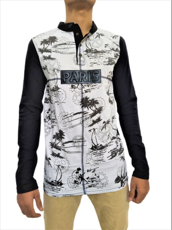 Men's Black Printed Full Sleeve Collared T-Shirt - Image 6