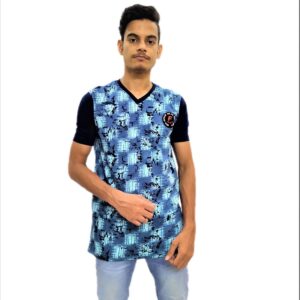 Men's Blue Regular Fit V-Neck Half Sleeve T-Shirt