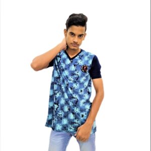 Alternative view of Men's Blue Regular Fit V-Neck Half Sleeve T-Shirt