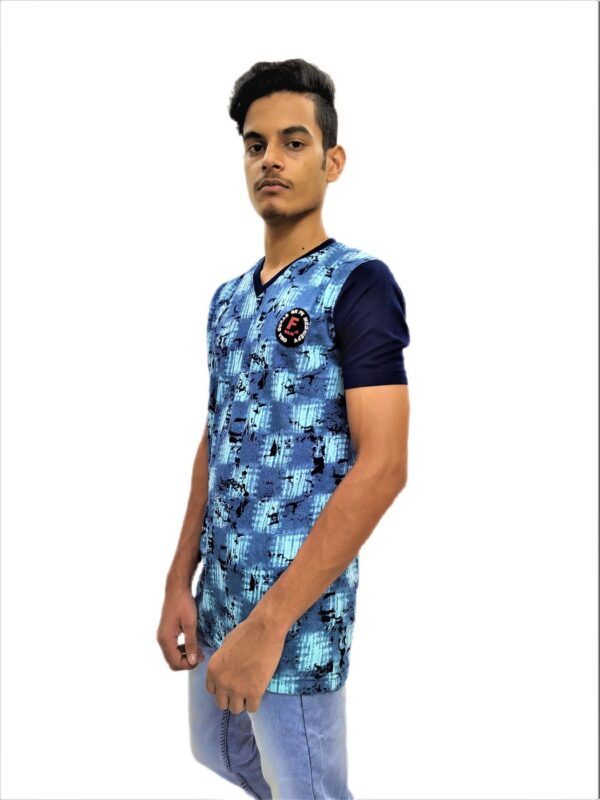 Men's Blue Regular Fit V-Neck Half Sleeve T-Shirt - Image 5