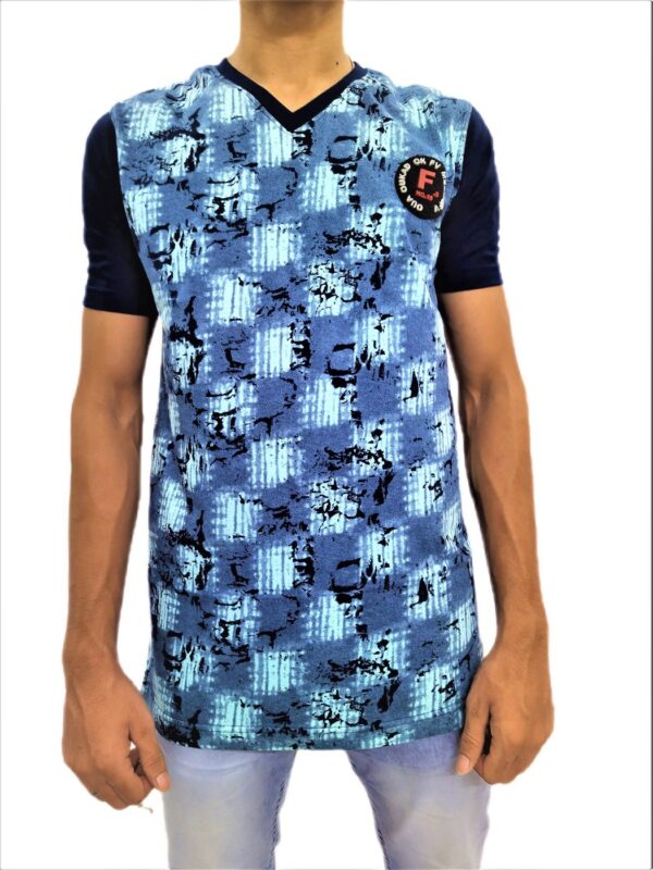 Men's Blue Regular Fit V-Neck Half Sleeve T-Shirt - Image 6