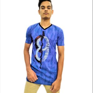 Men's Blue Print Regular Fit V-Neck Half Sleeve T-Shirt