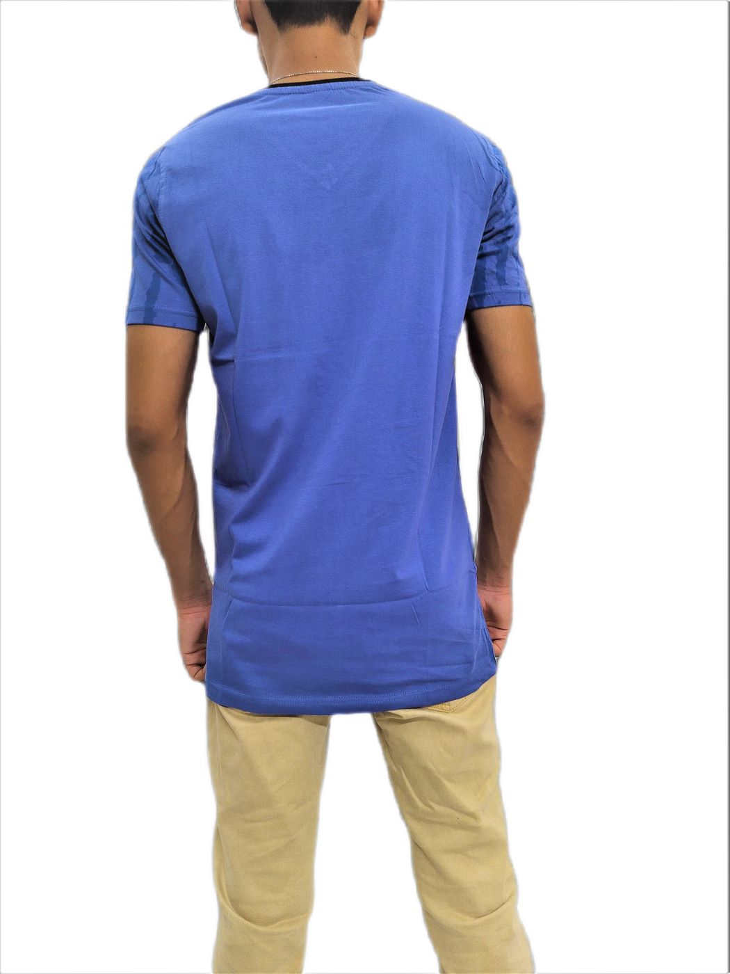 Men's Blue Print Regular Fit V-Neck Half Sleeve T-Shirt - Image 4