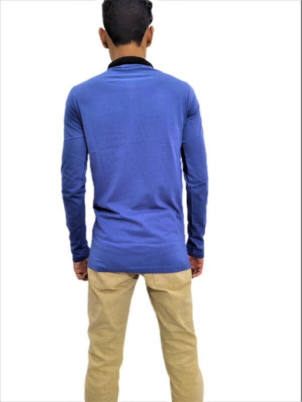 Men's Blue Printed Full Sleeve Collared T-Shirt - Image 5