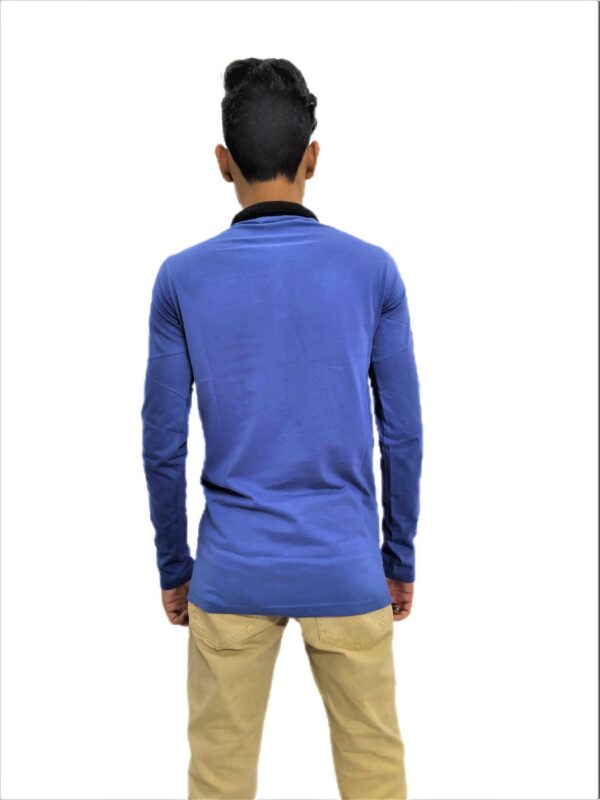 Men's Blue Printed Full Sleeve Collared T-Shirt - Image 6