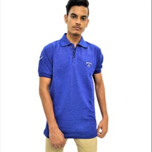 Blue Solid Polo Collar Half Sleeve T-Shirt