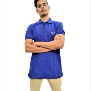 Alternative view of Blue Solid Polo Collar Half Sleeve T-Shirt
