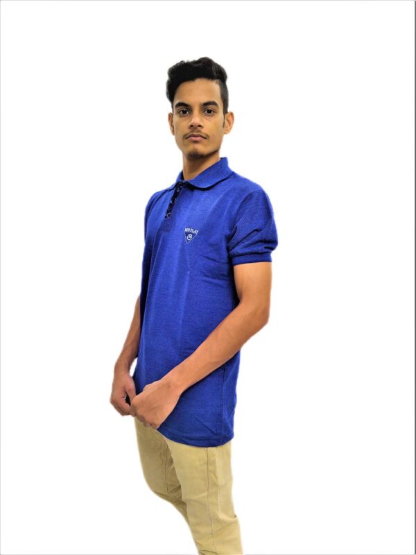 Blue Solid Polo Collar Half Sleeve T-Shirt - Image 5