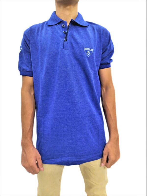 Blue Solid Polo Collar Half Sleeve T-Shirt - Image 6