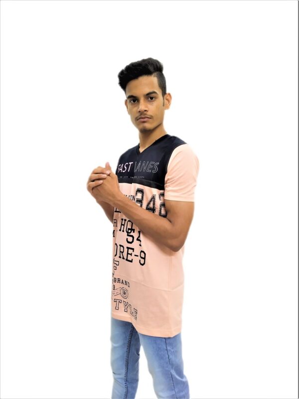 Men's Cream (Badami) Regular Fit V-Neck Half Sleeve T-Shirt - Image 3