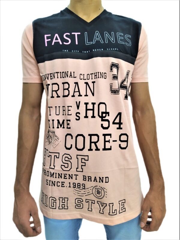 Men's Cream (Badami) Regular Fit V-Neck Half Sleeve T-Shirt - Image 5