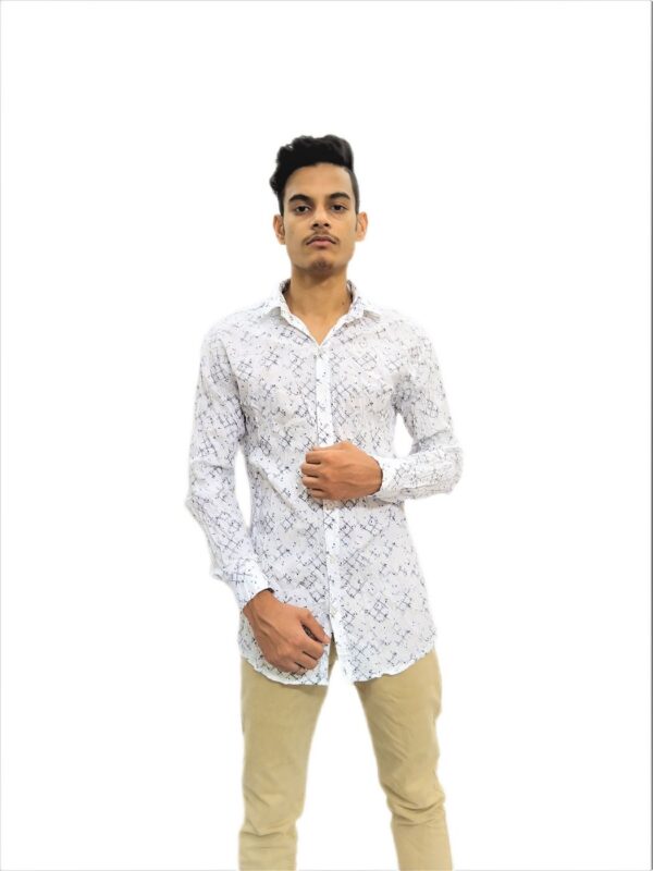 Men's Fashion White Printed Slim Fit Light Soft Cotton Fine Fiber Casual Shirt - Image 3
