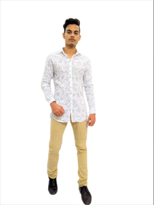 Men's Fashion White Printed Slim Fit Light Soft Cotton Fine Fiber Casual Shirt - Image 2