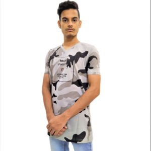 Alternative view of Men's Gray Print Regular Fit V-Neck Half Sleeve T-Shirt