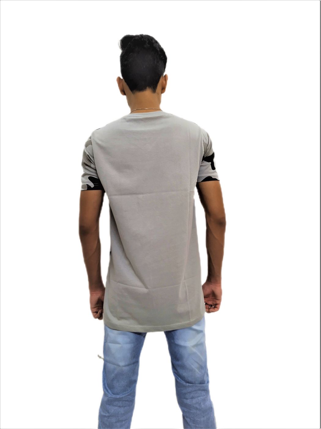 Men's Gray Print Regular Fit V-Neck Half Sleeve T-Shirt - Image 4