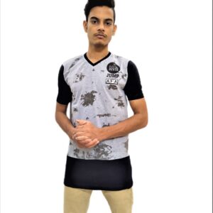 Men's Gray Regular Fit V-Neck Half Sleeve T-Shirt