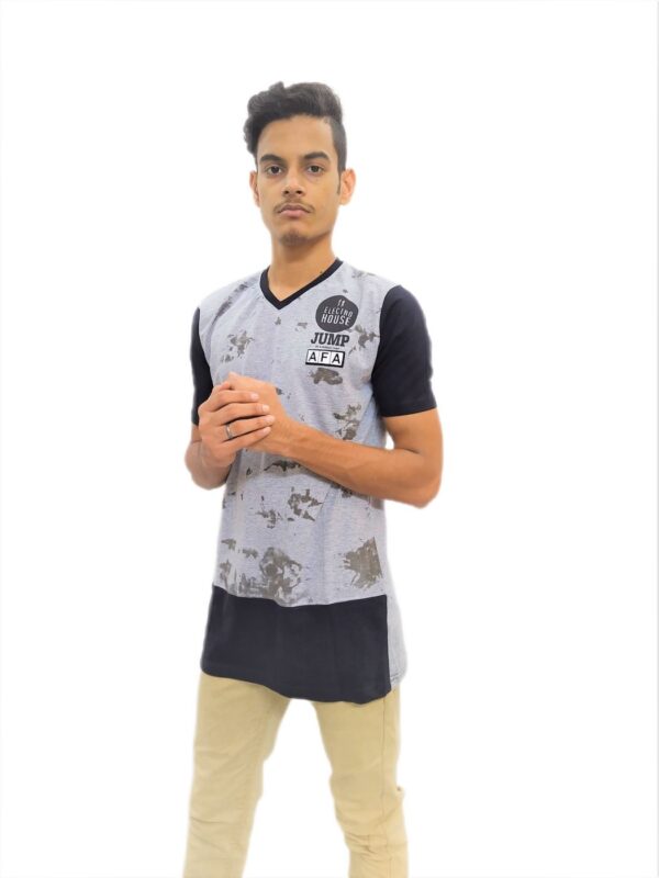 Men's Gray Regular Fit V-Neck Half Sleeve T-Shirt - Image 2