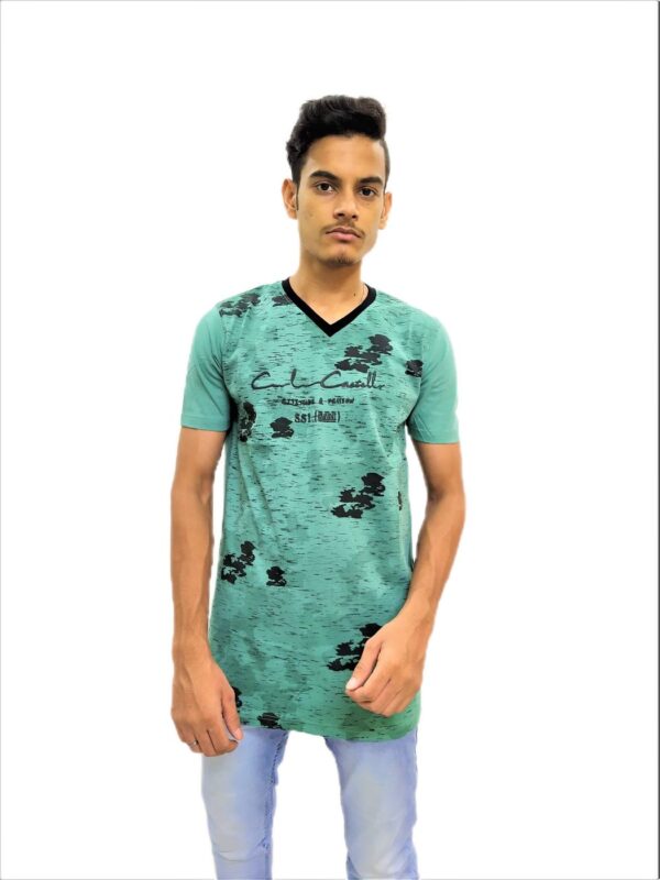 Men's Green Regular Fit V-Neck Half Sleeve T-Shirt