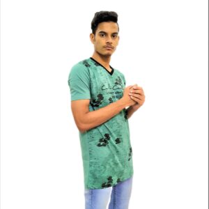 Alternative view of Men's Green Regular Fit V-Neck Half Sleeve T-Shirt