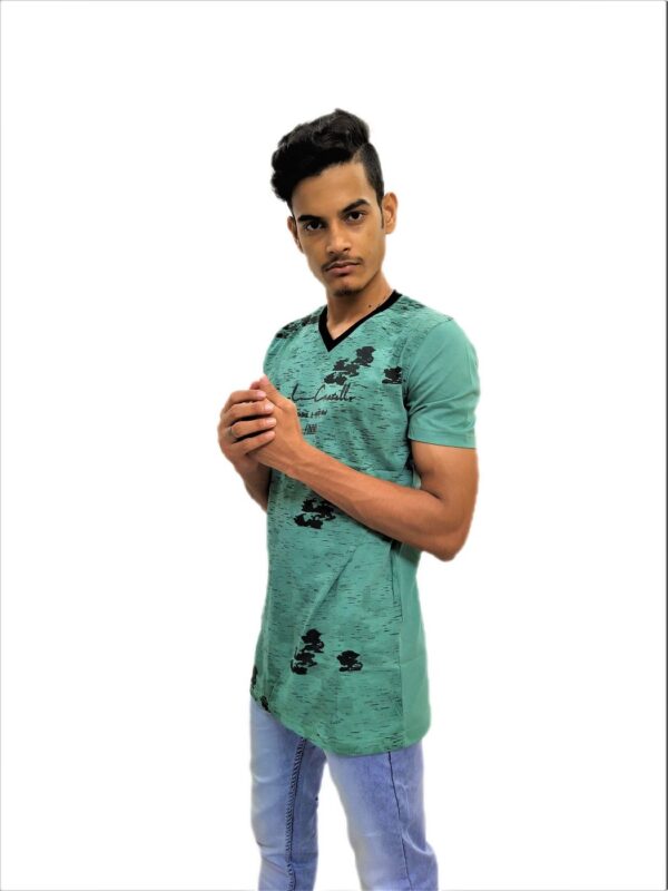 Men's Green Regular Fit V-Neck Half Sleeve T-Shirt - Image 3